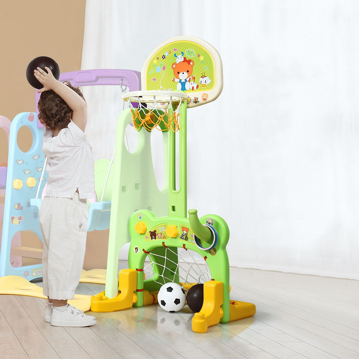 6 in 1 Kinderrutsche Spielplatz Kletterturm Basketballkorb Kinderspielzeug
