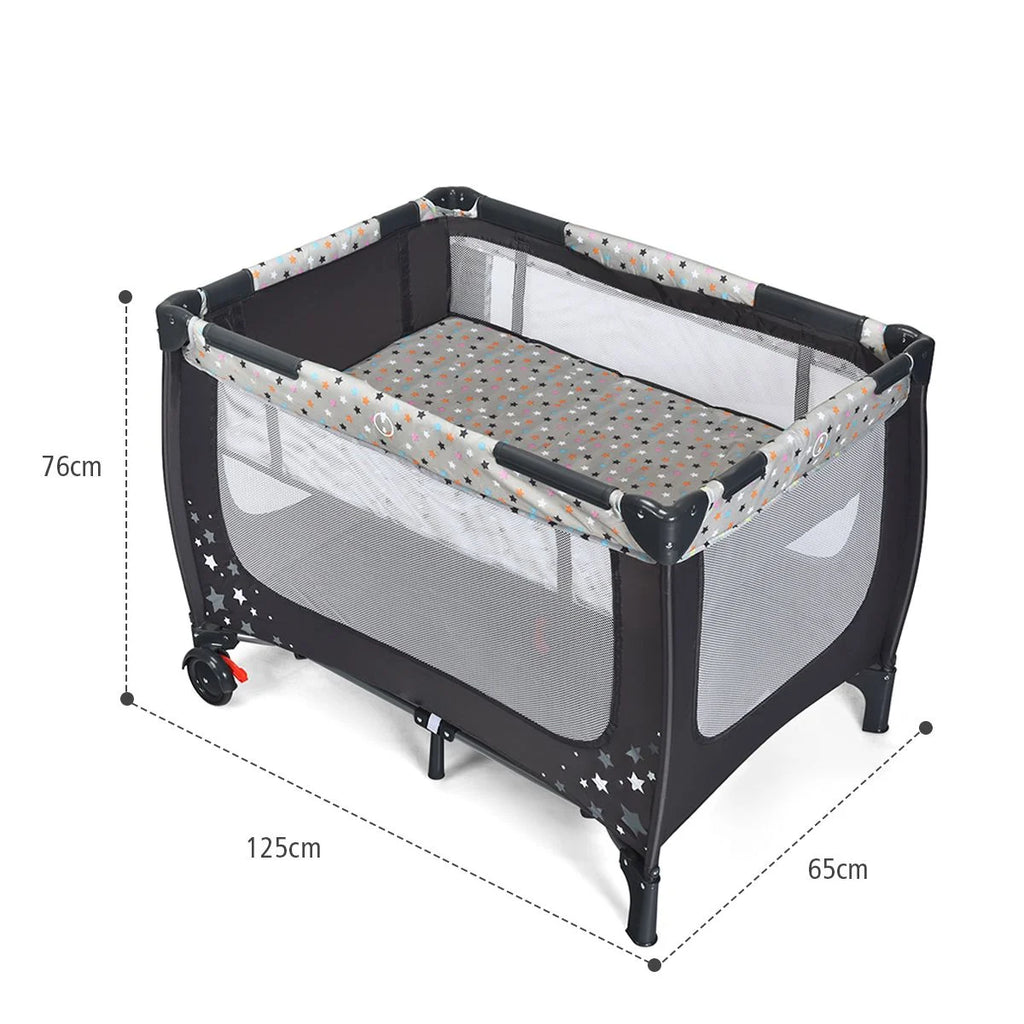 2 in 1 Reisebett & Laufstall Klappbar Kinderbett 125 X 65 X 76 Cm Grau