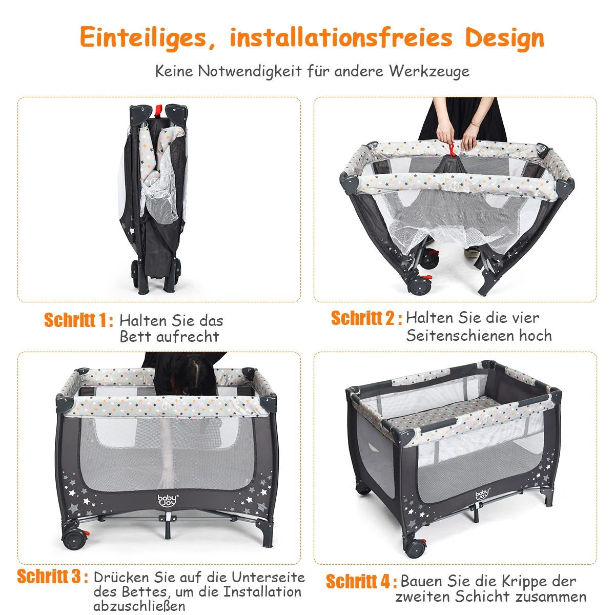 2 in 1 Reisebett & Laufstall Klappbar Kinderbett 125 X 65 X 76 Cm Grau