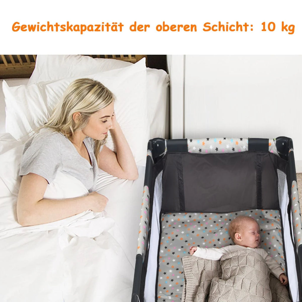 2 in 1 Reisebett & Laufstall Klappbar Kinderbett 125 X 65 X 76 Cm Grau