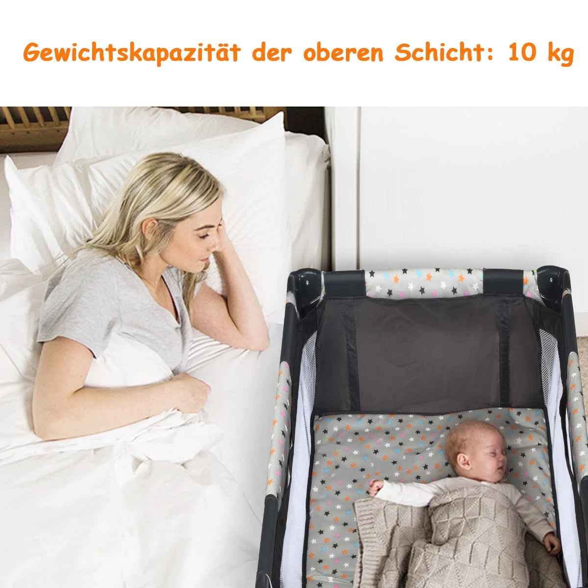 2 in 1 Reisebett & Laufstall Klappbar Kinderbett 125 X 65 X 76 Cm Grau