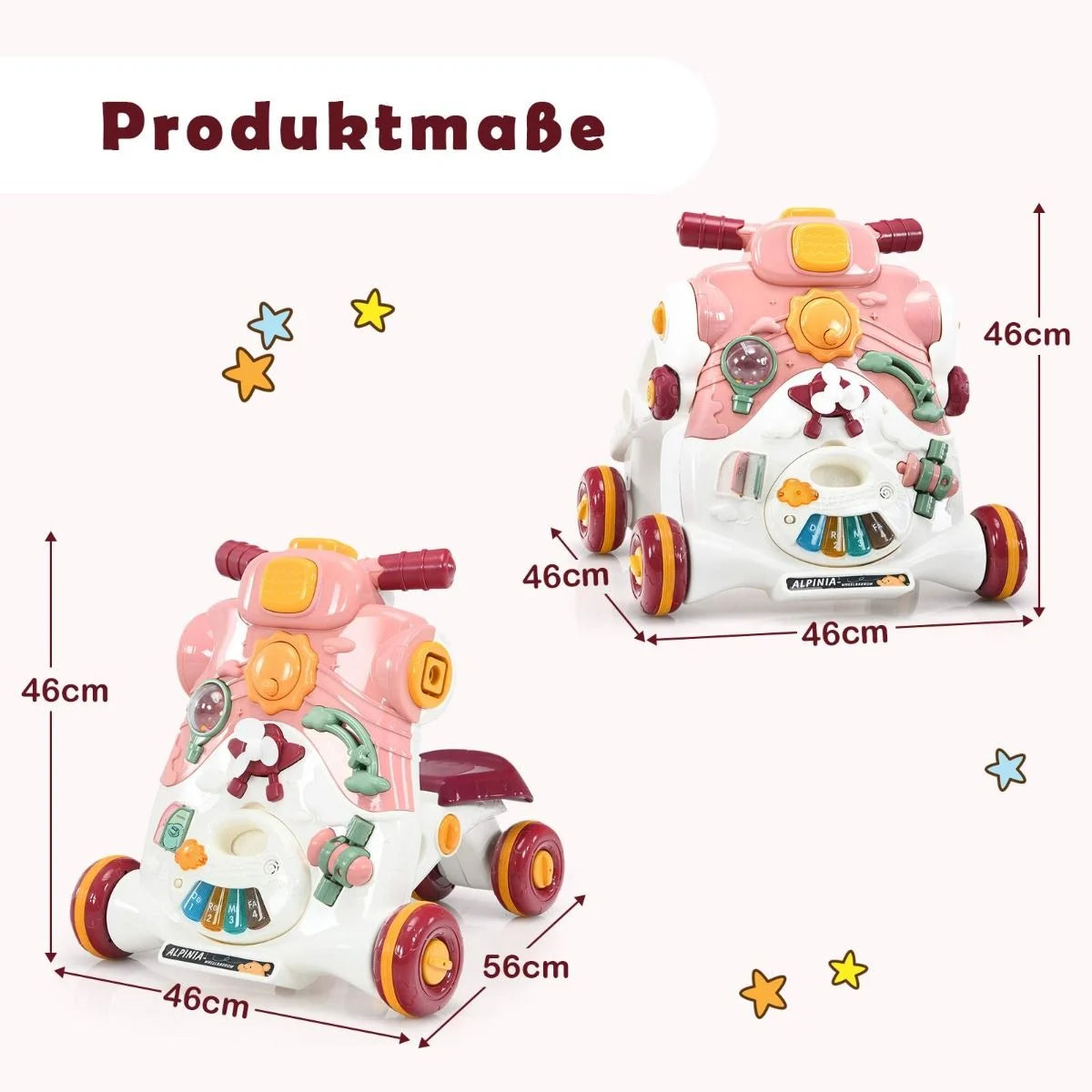3-In-1 Sitz-Stehlaufhilfen Für Babys Lauflernwagen Baby Walker 46 X 46 X 46 Cm Rosa