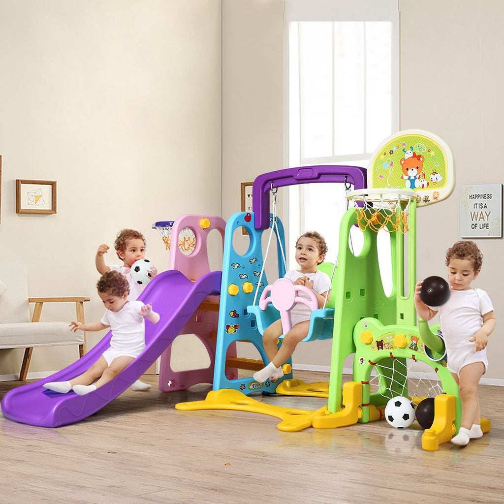 6 in 1 Kinderrutsche Spielplatz Kletterturm Basketballkorb Kinderspielzeug