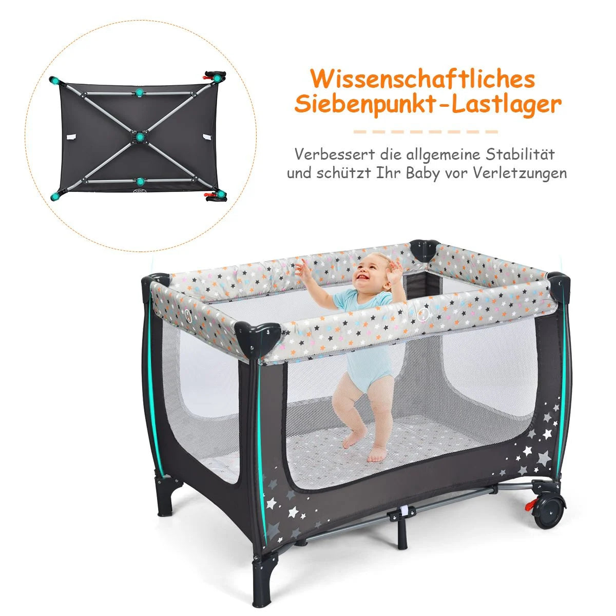 2 in 1 Reisebett & Laufstall Klappbar Kinderbett 125 X 65 X 76 Cm Grau