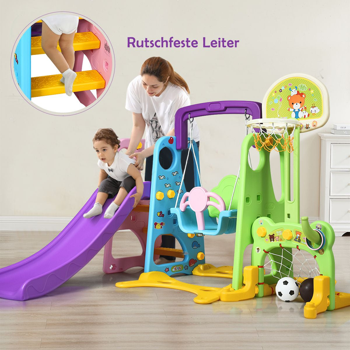 6 in 1 Kinderrutsche Spielplatz Kletterturm Basketballkorb Kinderspielzeug