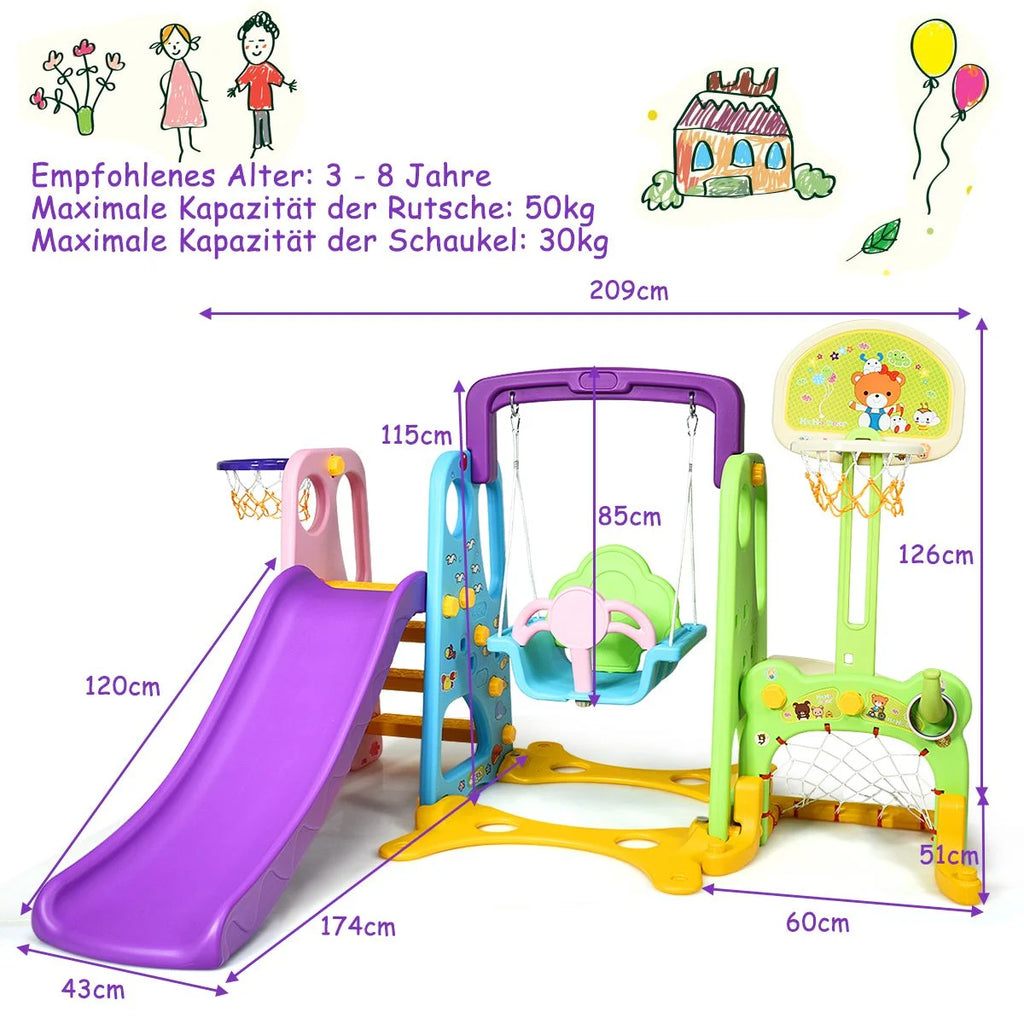 6 in 1 Kinderrutsche Spielplatz Kletterturm Basketballkorb Kinderspielzeug