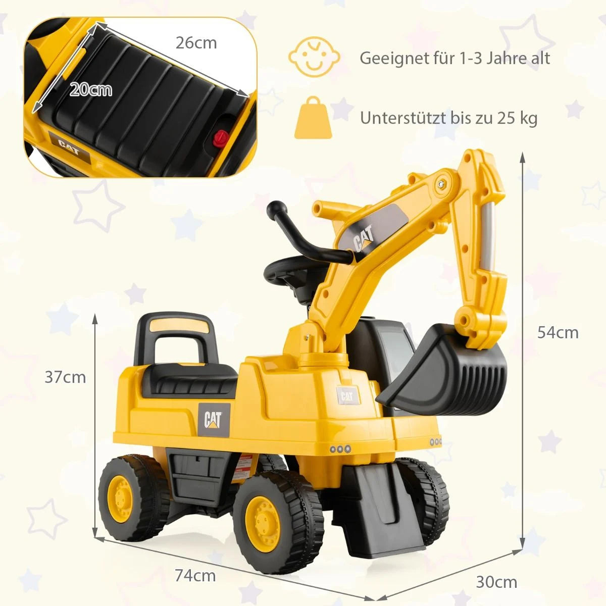 Kinder-Räumschaufel Funktionales Bagger-Spielzeug Mit Schaufelbagger 74 X 30 X 54 Cm Gelb