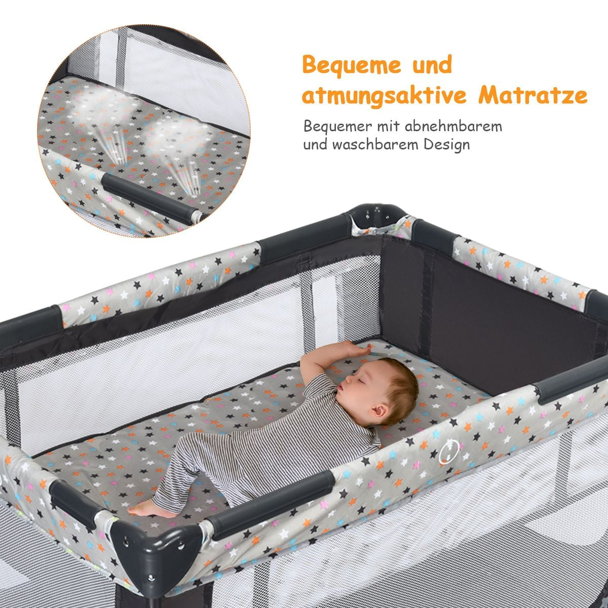 2 in 1 Reisebett & Laufstall Klappbar Kinderbett 125 X 65 X 76 Cm Grau