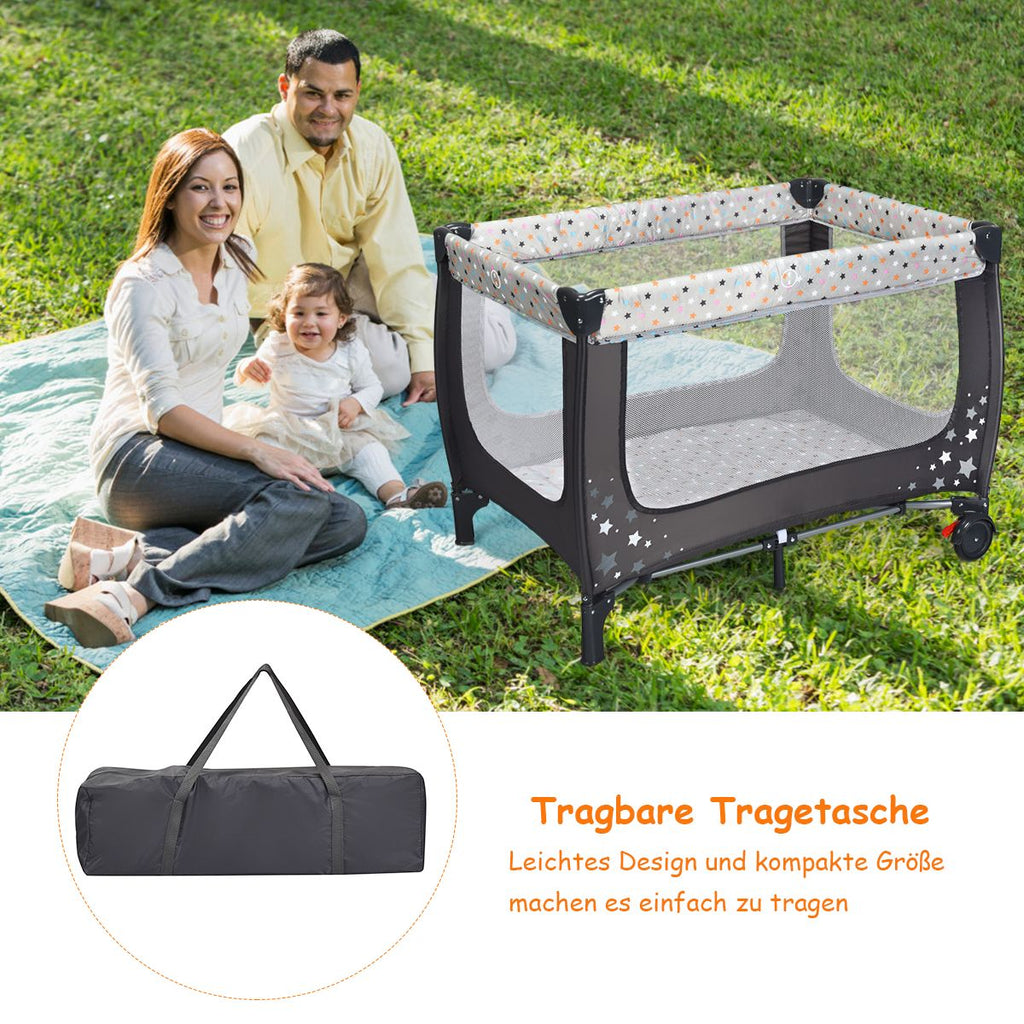 2 in 1 Reisebett & Laufstall Klappbar Kinderbett 125 X 65 X 76 Cm Grau