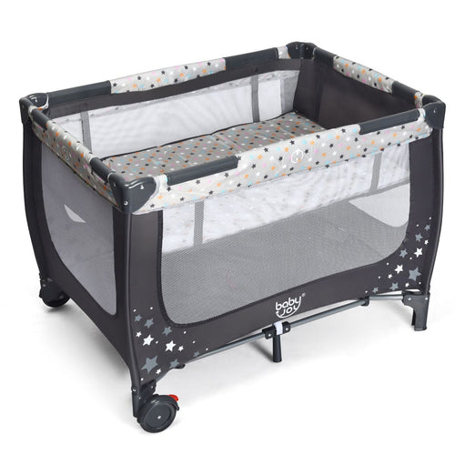 2 in 1 Reisebett & Laufstall Klappbar Kinderbett 125 X 65 X 76 Cm Grau